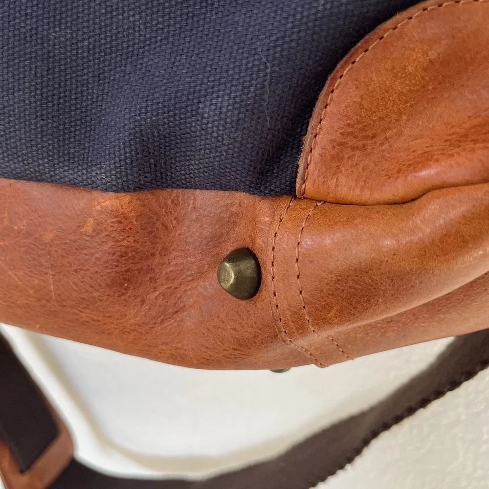 Mens Will Leather Goods Dennis Messenger Bag Navy Canvas Tan Leather One Size